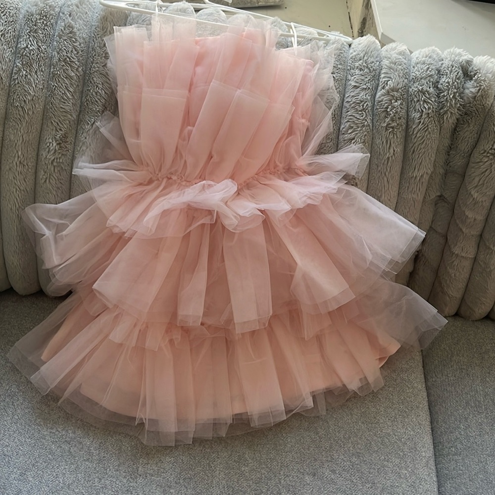 Mini, above knee, off shoulder, waisted pink dress.